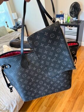 Black Monogram Canvas Tote with Matching Pouch